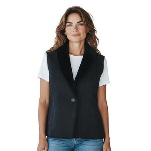 Lauren‎ Ralph Lauren Black Women's Medium Faux Suede Fur Lined Vest
